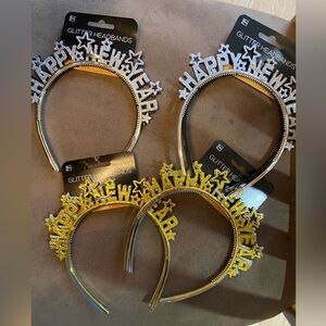 8 Glitter headbands NWT for NewYears Eve,2 black 4 silver 2 gold,plastic